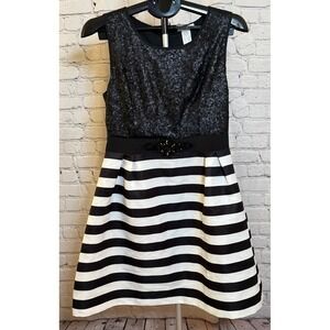 Esley Black Sequin Striped Sleeveless Fit/Flare Party‎ Dress Size Large L NWT